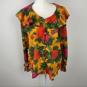 Gitano blouse size S color yellow pinks green.